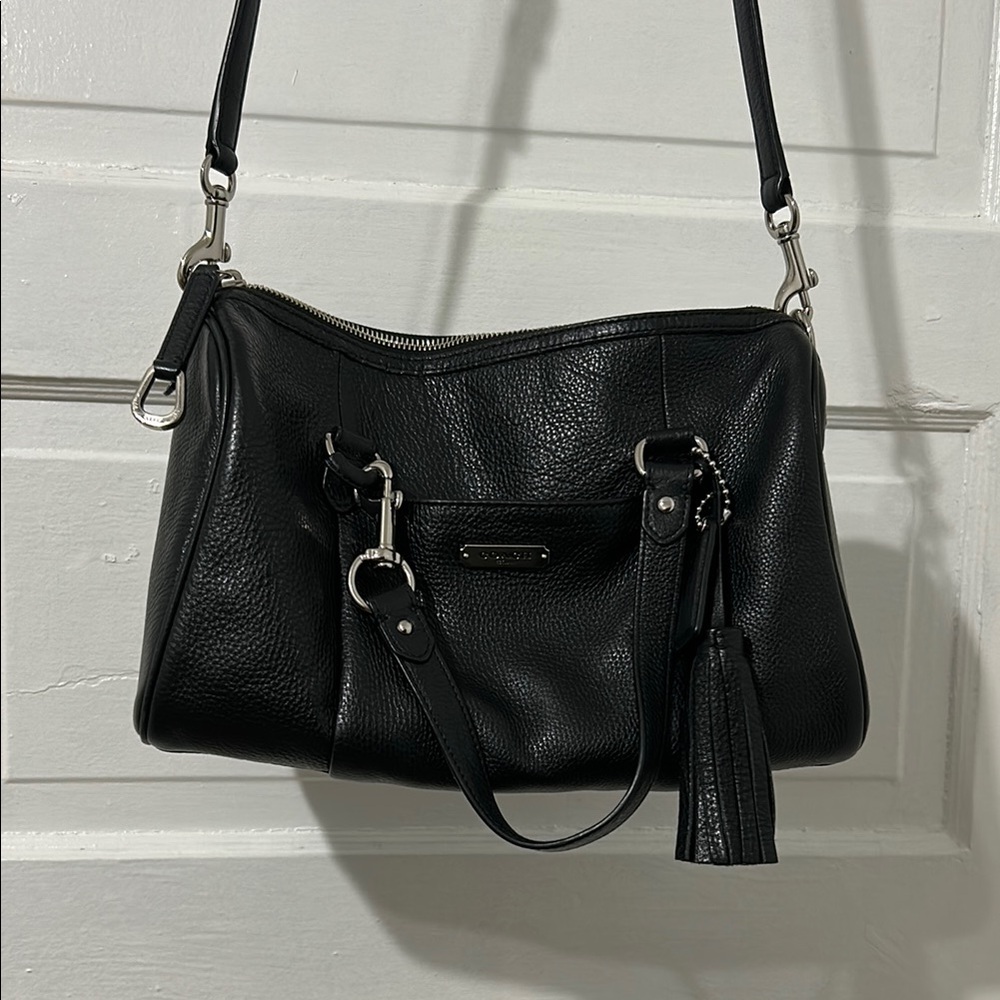 Coach Black Pebbled Leather Crossbody with Tassel Accent